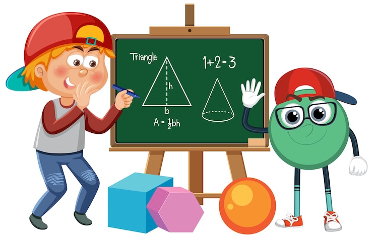 Vector niño con ecuación matemática en pizarra