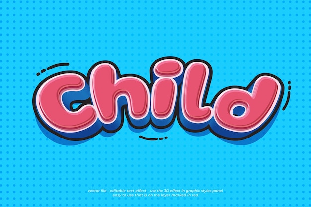 Niño con efectos de texto editables con estilo de dibujos animados en 3D