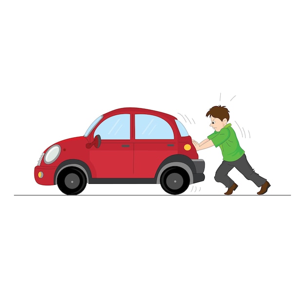 Un niño empujando una ilustración vectorial de un coche