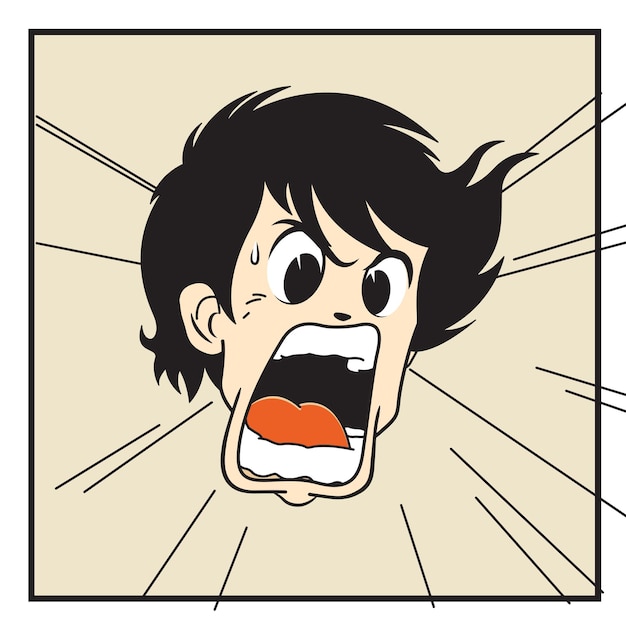 Niño enojado gritando en un estilo manga