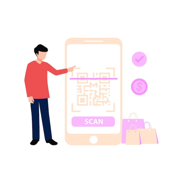 Un niño escaneando un código QR en su móvil.