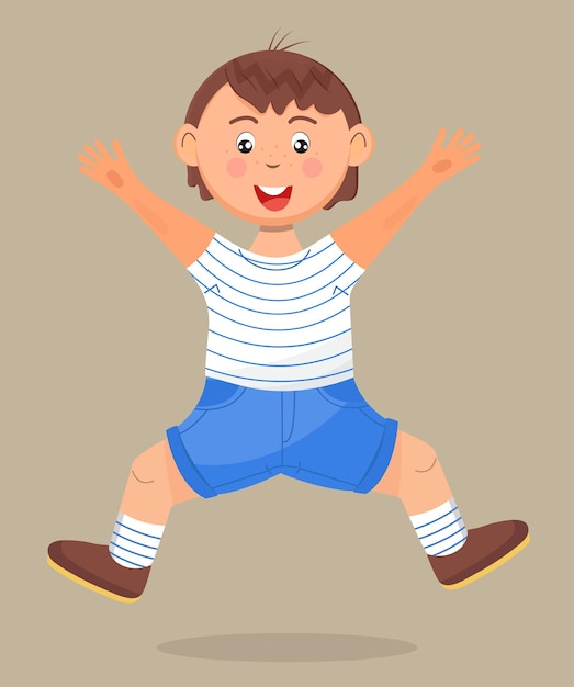 Niño de la escuela feliz saltando El personaje de dibujos animados se divierte corre salta juega Vector de ilustración de niño aislado