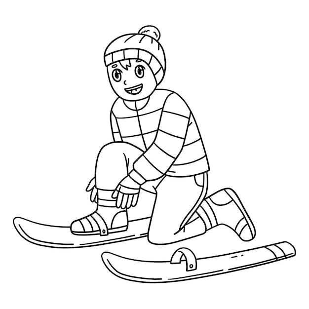Niño de esquí que lleva un skiboard de color aislado