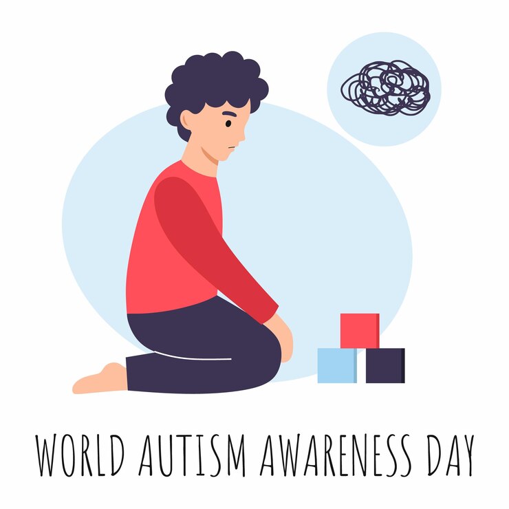 Vector niño está jugando con cubos día mundial de concientización sobre el autismo
