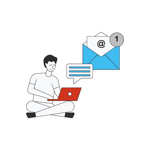 El niño está revisando el correo en su computadora portátil.