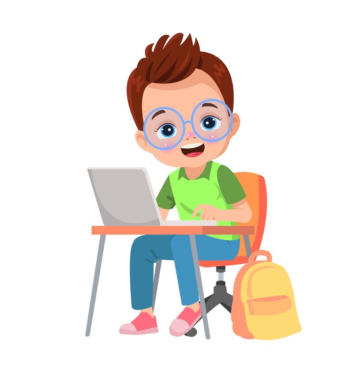 Vector niño estudiando con computadora en la mesa