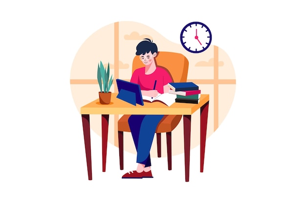 Niño estudiando en línea con tableta