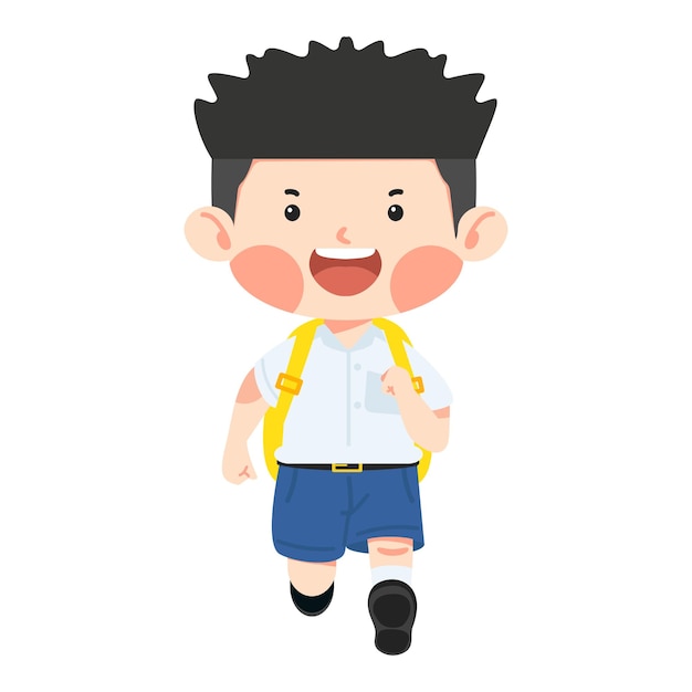Niño estudiante corriendo dibujos animados
