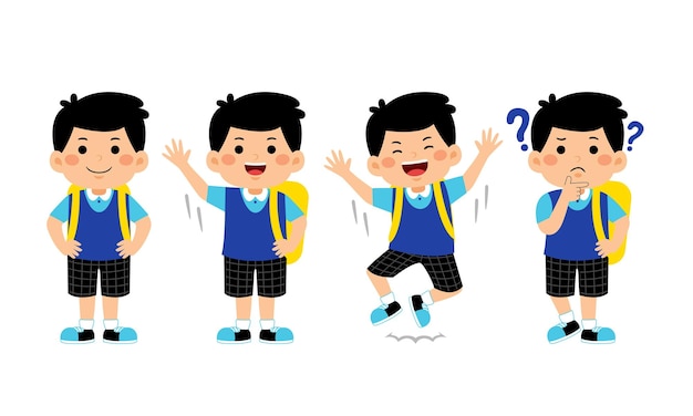 niño, estudiante, con, escuela, uniforme, vector, ilustración