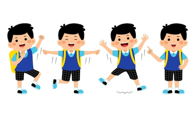 niño, estudiante, con, escuela, uniforme, vector, ilustración