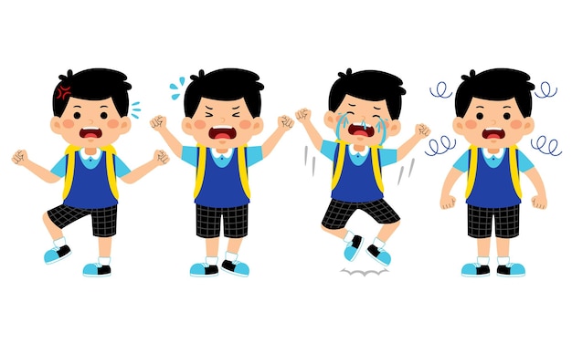 niño, estudiante, con, escuela, uniforme, vector, ilustración