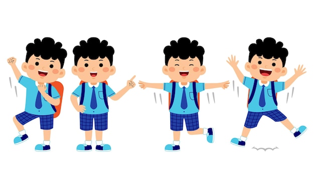 niño, estudiante, con, escuela, uniforme, vector, ilustración