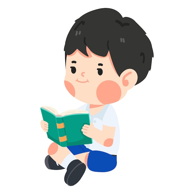 niño estudiante feliz leyendo un libro