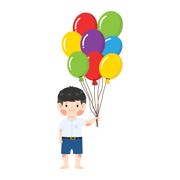 niño estudiante con globos de dibujos animados