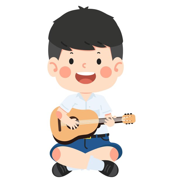 Niño estudiante tocando la guitarra