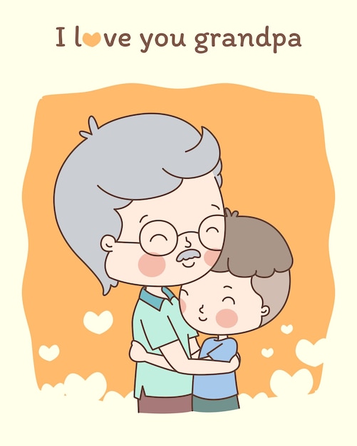 Vector un niño expresa su amor a su abuelo con un abrazo.