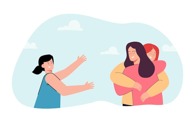Niño extendiendo los brazos para abrazar a las niñas ilustración vectorial plana