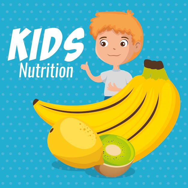 niño feliz con comida de nutrición