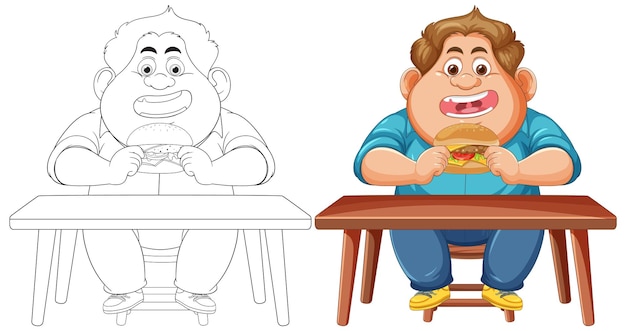 Un niño feliz comiendo una hamburguesa