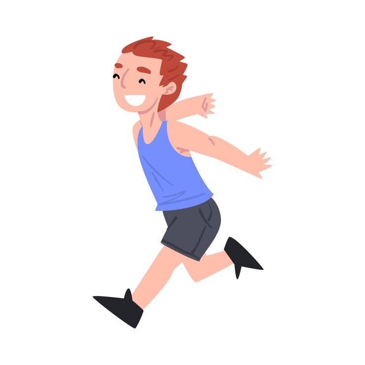 Vector un niño feliz corriendo con una ilustración vectorial al estilo de dibujos animados sobre un fondo blanco