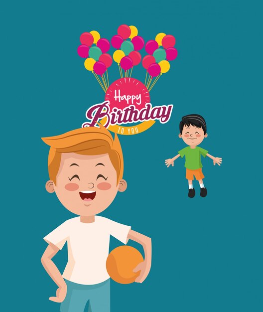 Niño con feliz cumpleaños relacionados con la imagen de los iconos