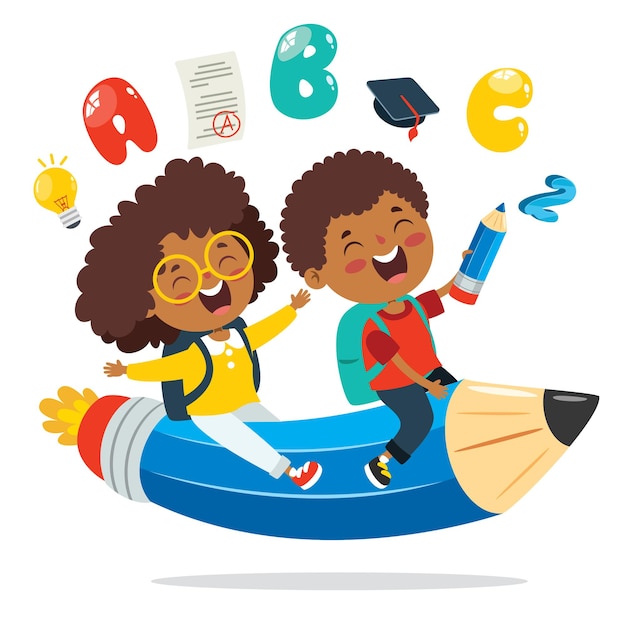 Niño feliz estudiando y aprendiendo
