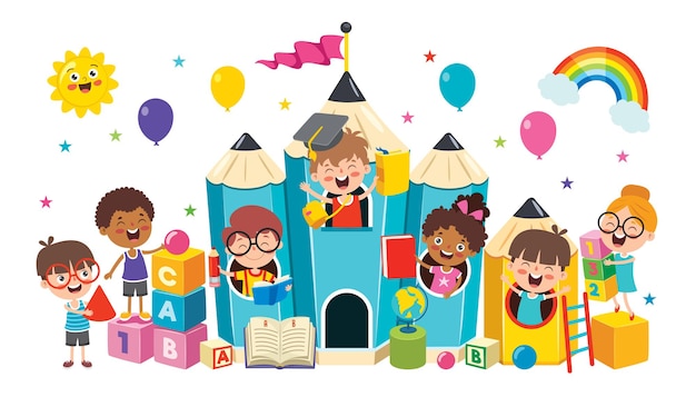 Niño feliz estudiando y aprendiendo