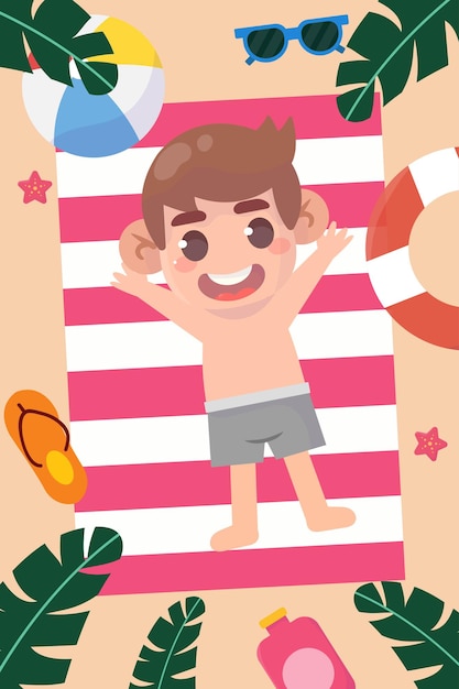 Niño feliz en la ilustración de vacaciones en la playa