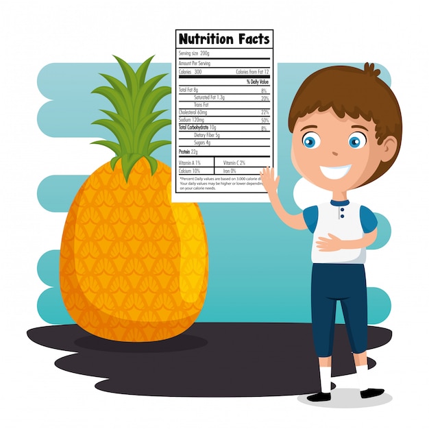 niño feliz con información nutricional
