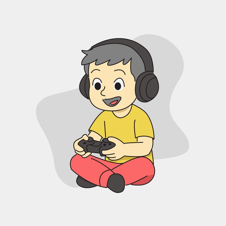 Vector niño feliz jugando a videojuegos ilustración de vector plano