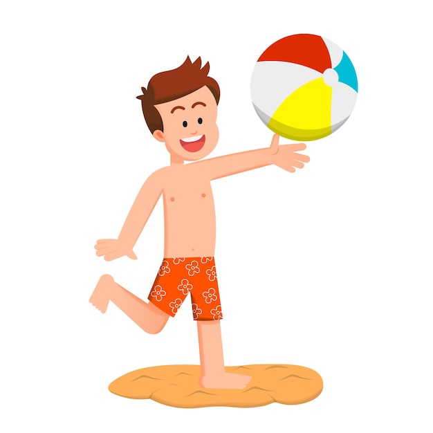 Un niño feliz y lindo jugando a la pelota de playa