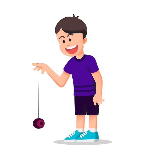 un niño feliz y lindo jugando con su juguete yoyo