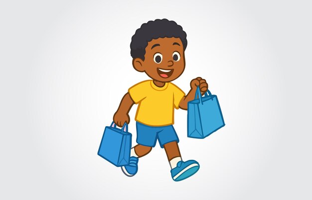 Niño feliz llevando bolsas de compras