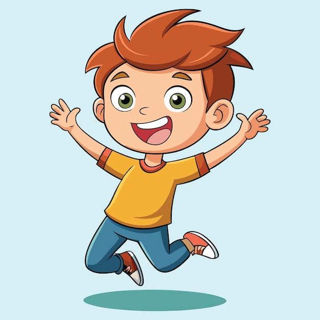 Niño feliz saltando con alegría y brazos levantados