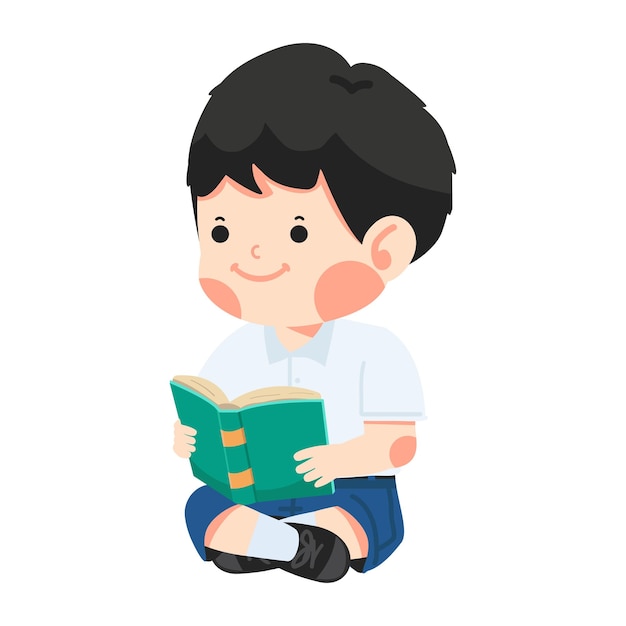 Niño feliz sentado y leyendo un libro
