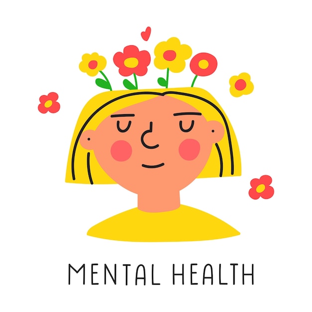 Niño feliz sonriente Salud mental Ilustración dibujada a mano sobre fondo blanco
