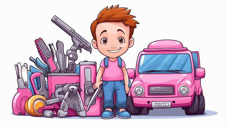 Vector niño feliz sosteniendo herramientas ilustración profesional para proyectos creativos
