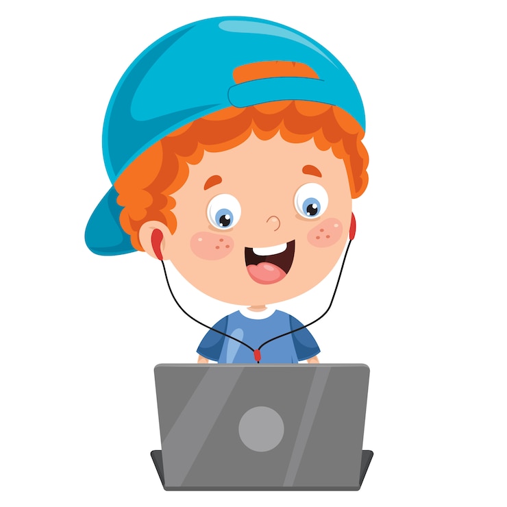 Vector niño feliz usando tecnología