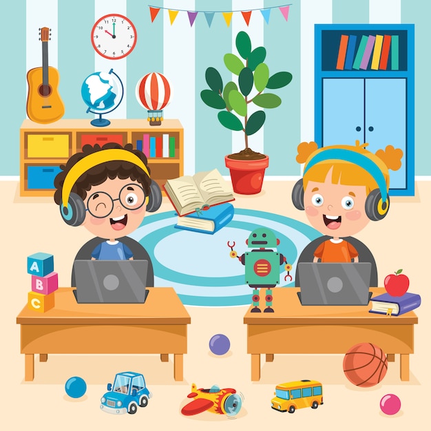 Niño feliz usando tecnología