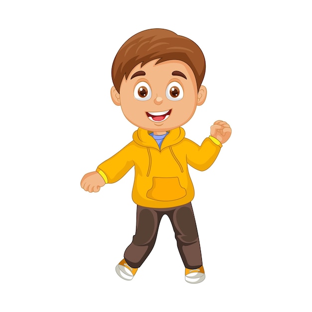 Niño feliz vector con chaqueta naranja y jeans marrones ilustración