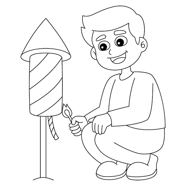 Niño con fuegos artificiales Página para colorear aislada para niños
