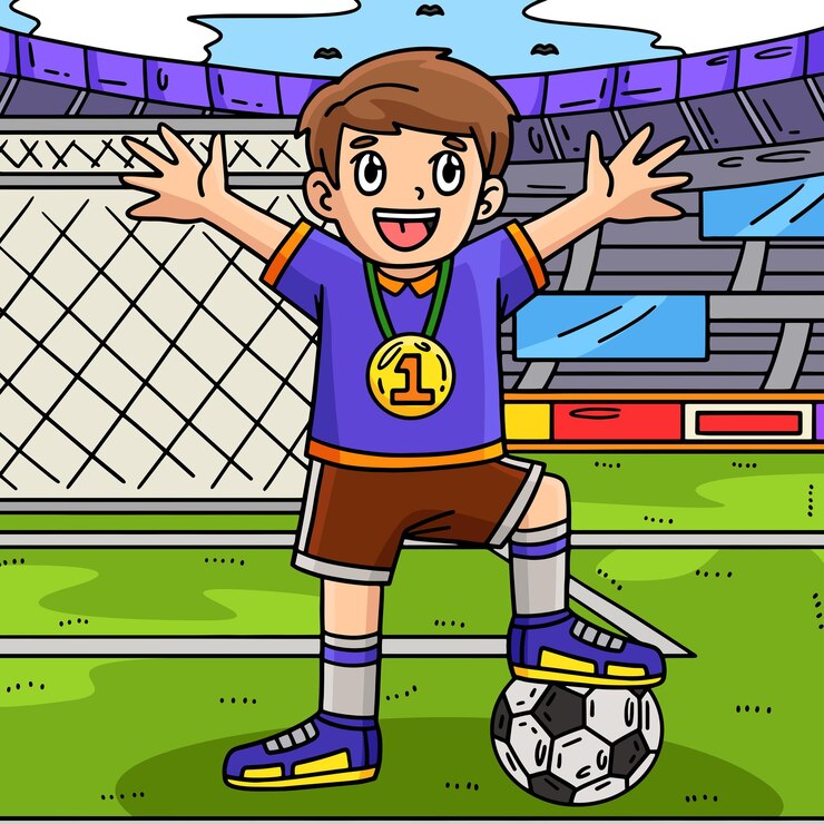 Vector niño de fútbol con una caricatura de colores de medalla