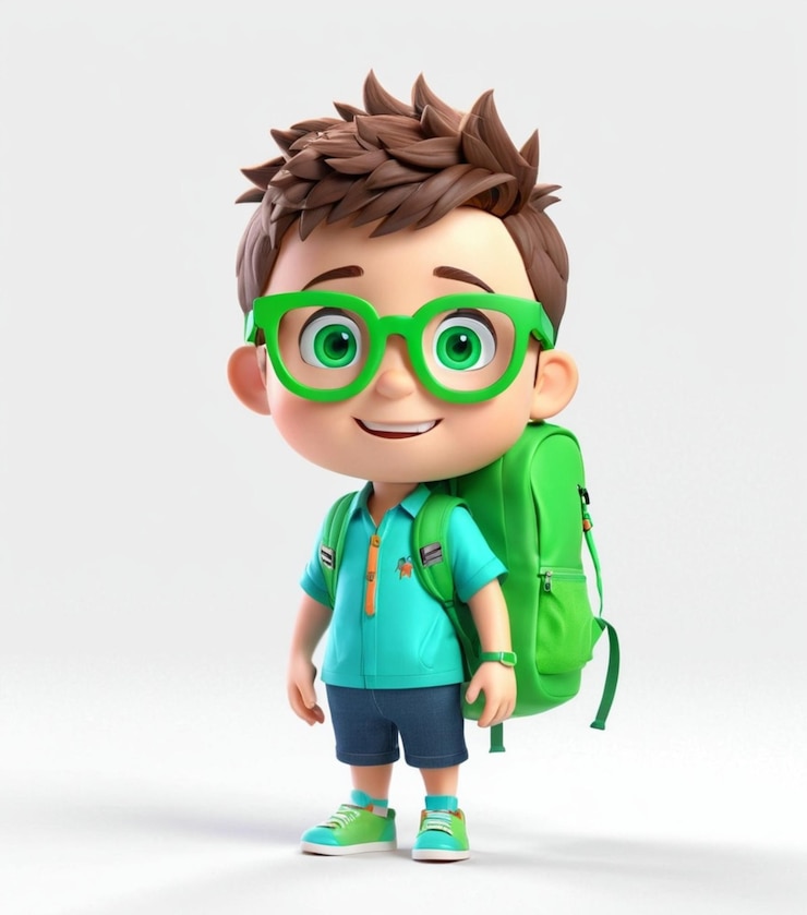 Vector niño con gafas verdes y mochila