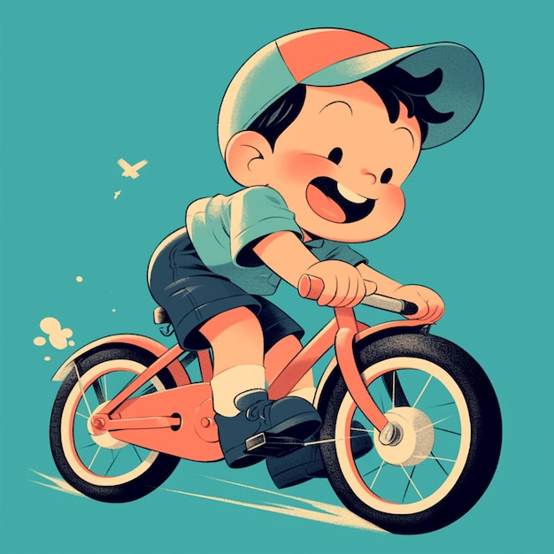 Vector un niño gilbert monta una bicicleta en tándem al estilo de los dibujos animados