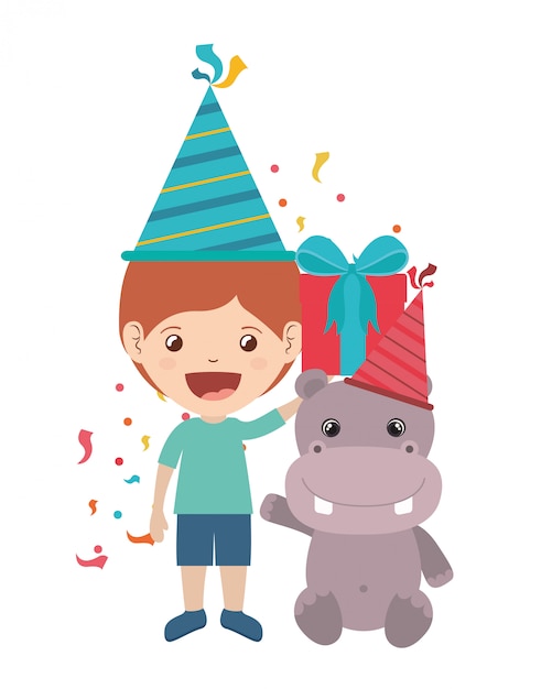 Niño con gorro de fiesta en celebración de cumpleaños