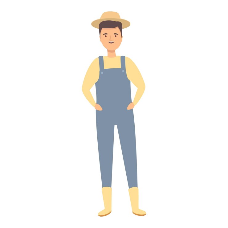 Niño, granjero, icono, caricatura, vector, niños, jardín, parque, naturaleza