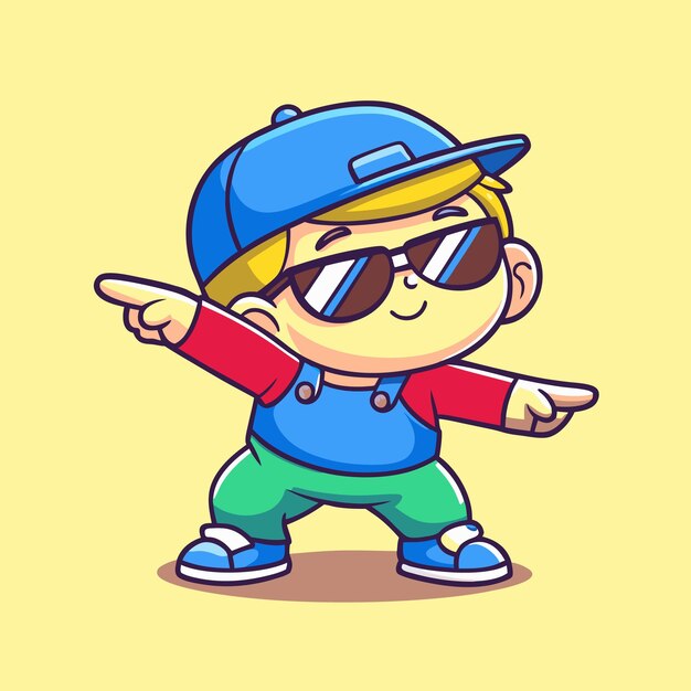 El niño guapo y guapo posando Dabbing Ilustración de icono vectorial de dibujos animados