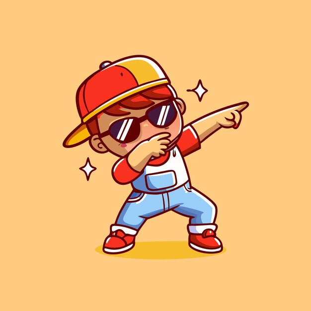 El niño guapo y guapo posando Dabbing Ilustración de icono vectorial de dibujos animados