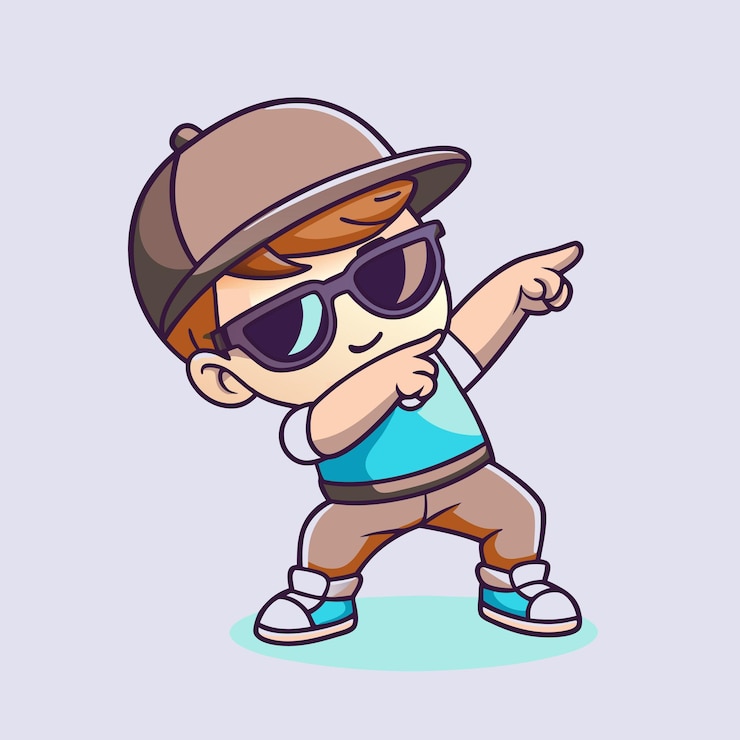 Vector el niño guapo y guapo posando dabbing ilustración de icono vectorial de dibujos animados