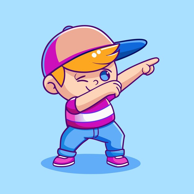 El niño guapo y guapo posando Dabbing Ilustración de icono vectorial de dibujos animados